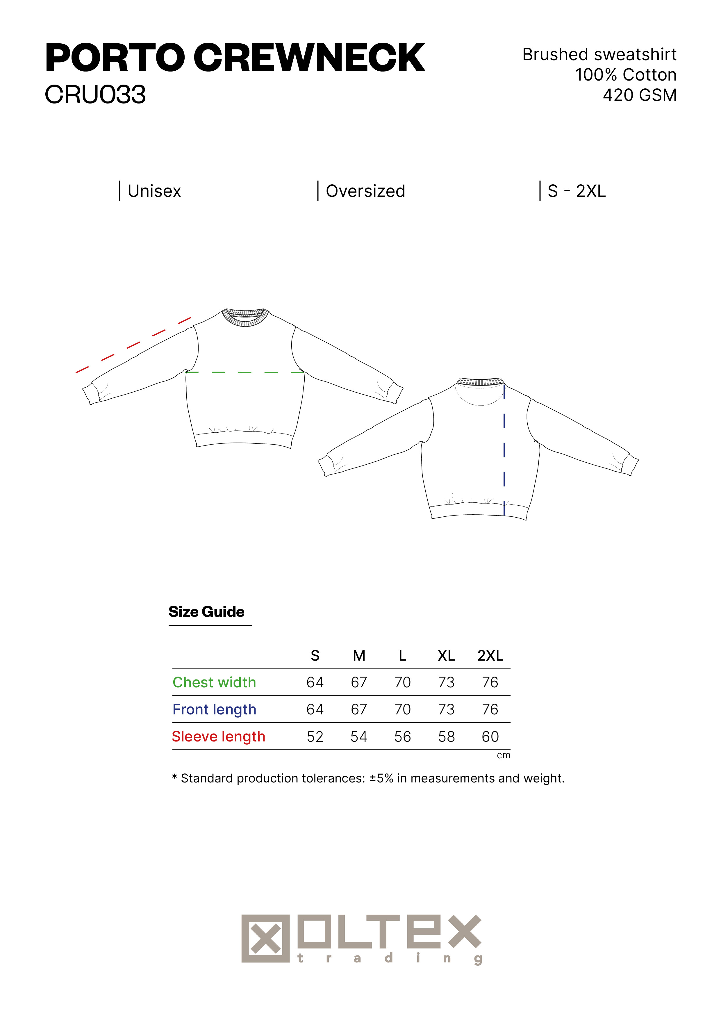 PORTO CREWNECK SIZE GUIDE