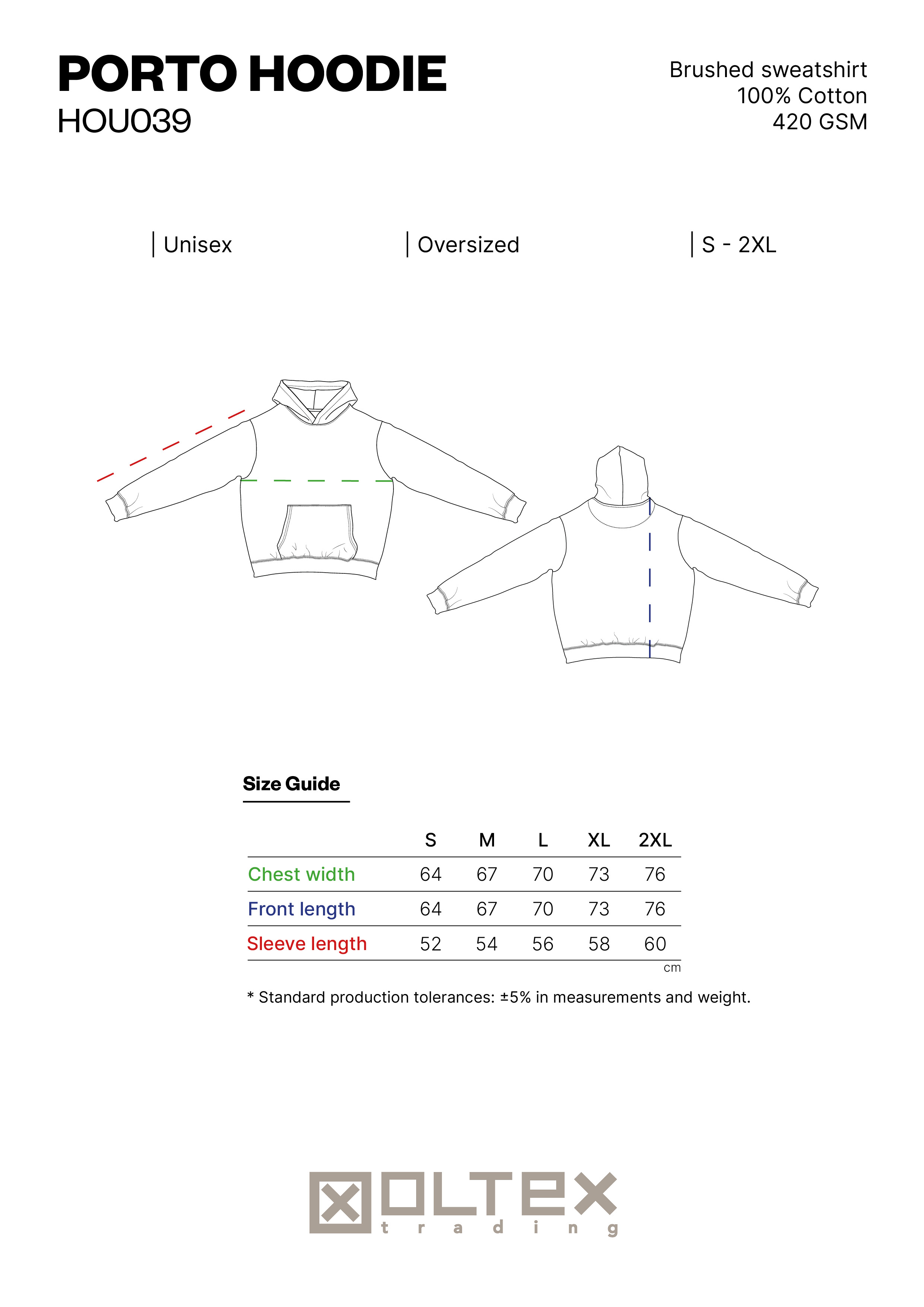 SIZE GUIDE PORTO HOODIE 