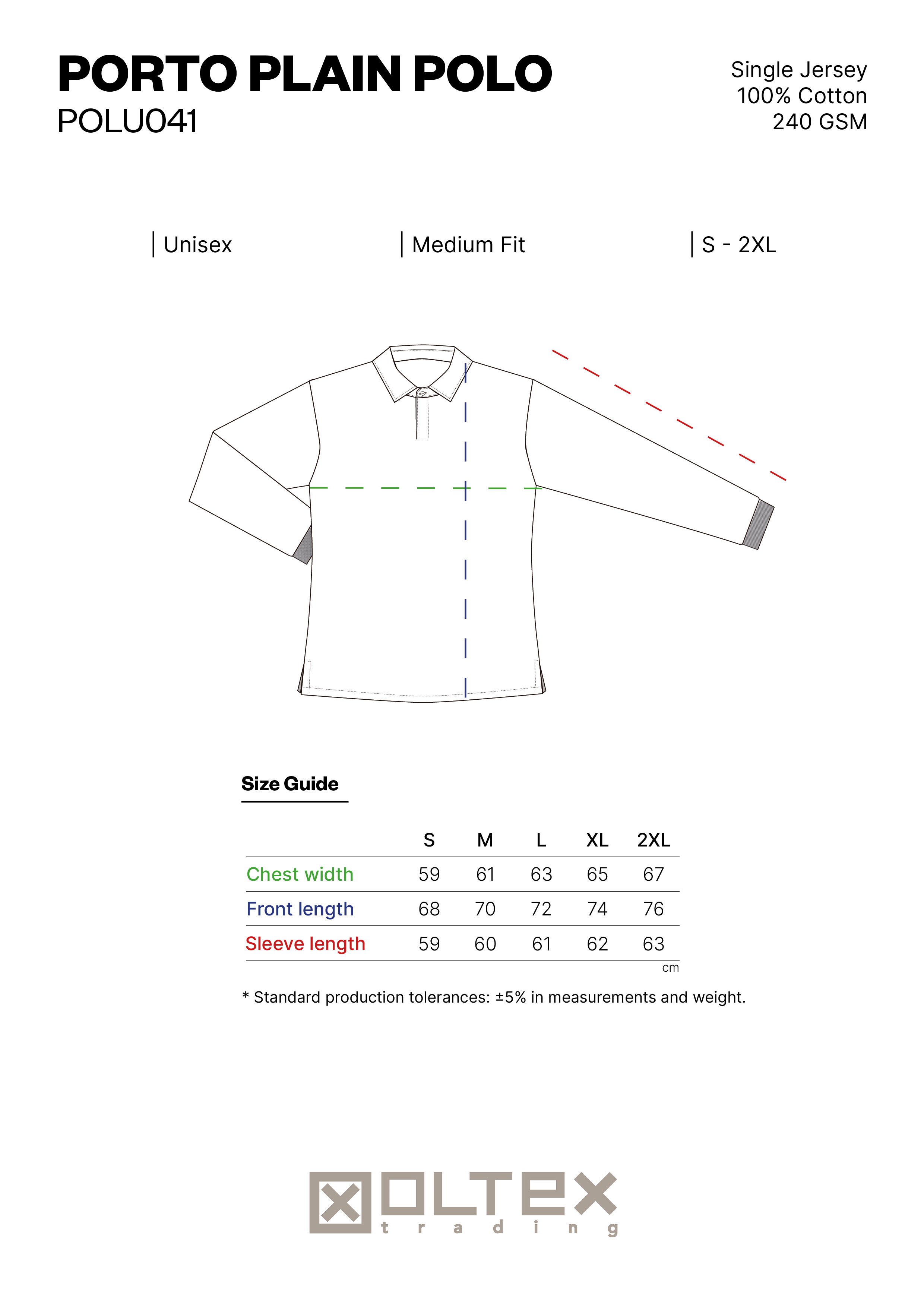SIZE GUIDE PORTO PLAIN POLO 