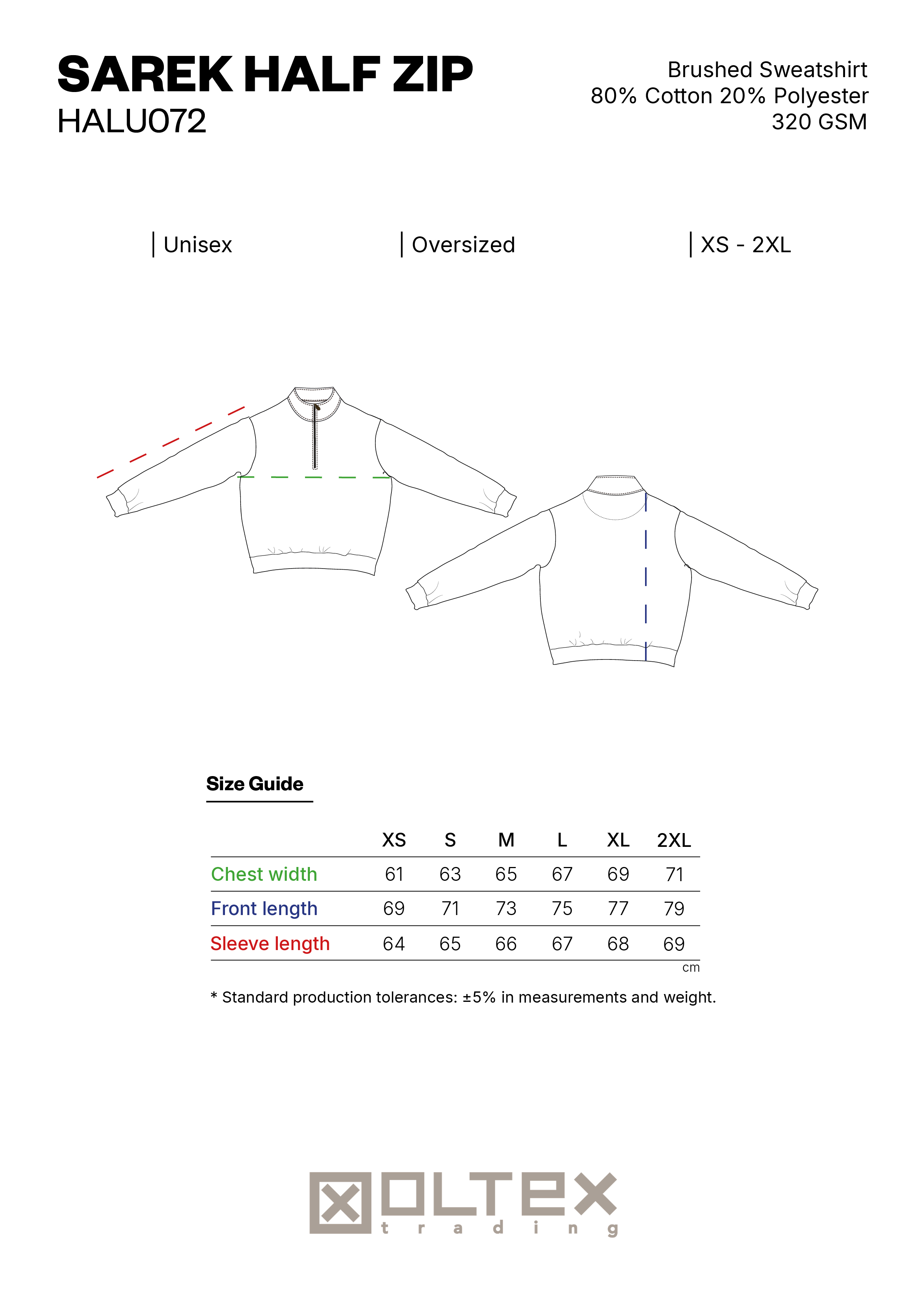 SIZE GUIDE SAREK HALF ZIP