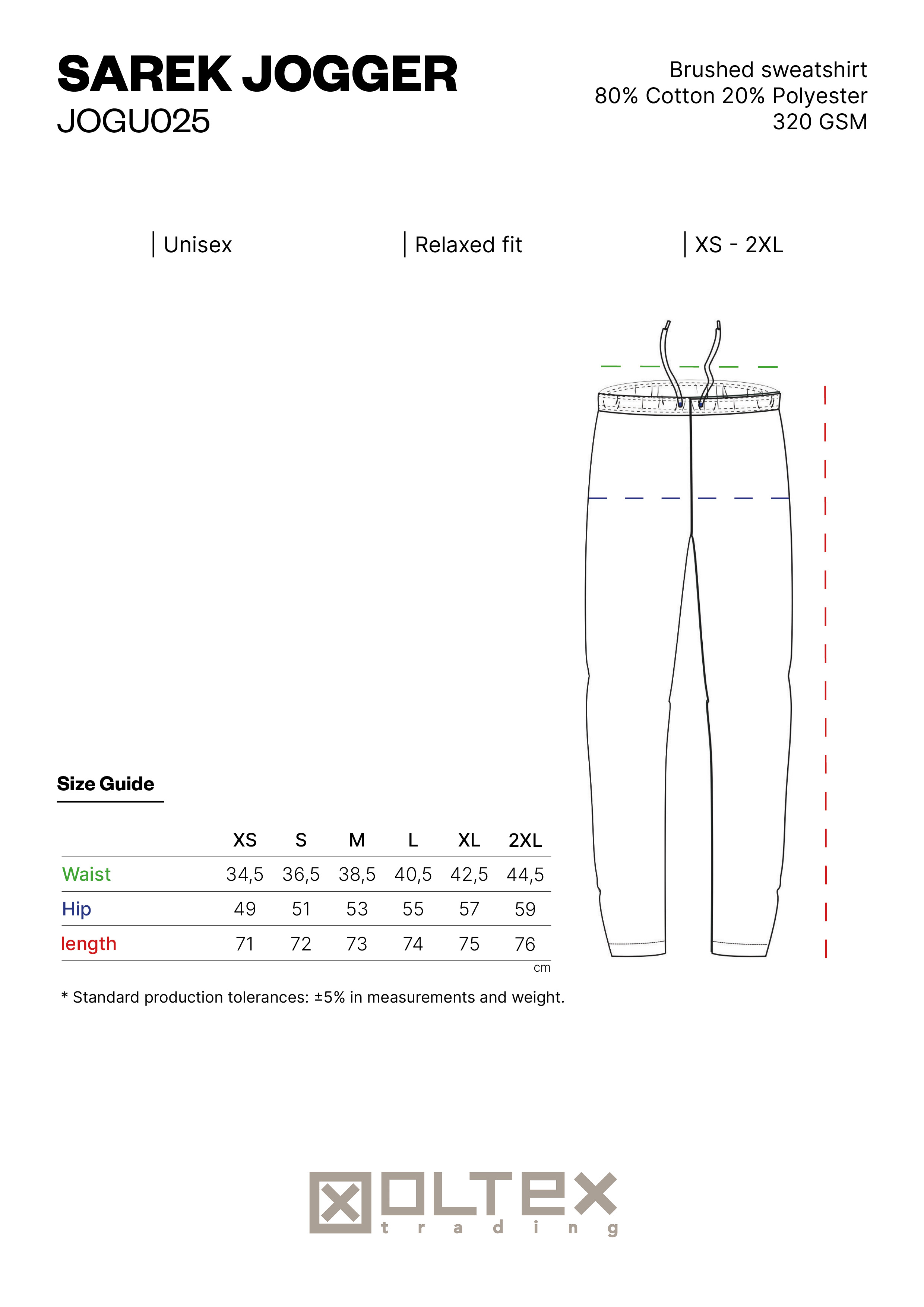 SIZE GUIDE SAREK JOGGER