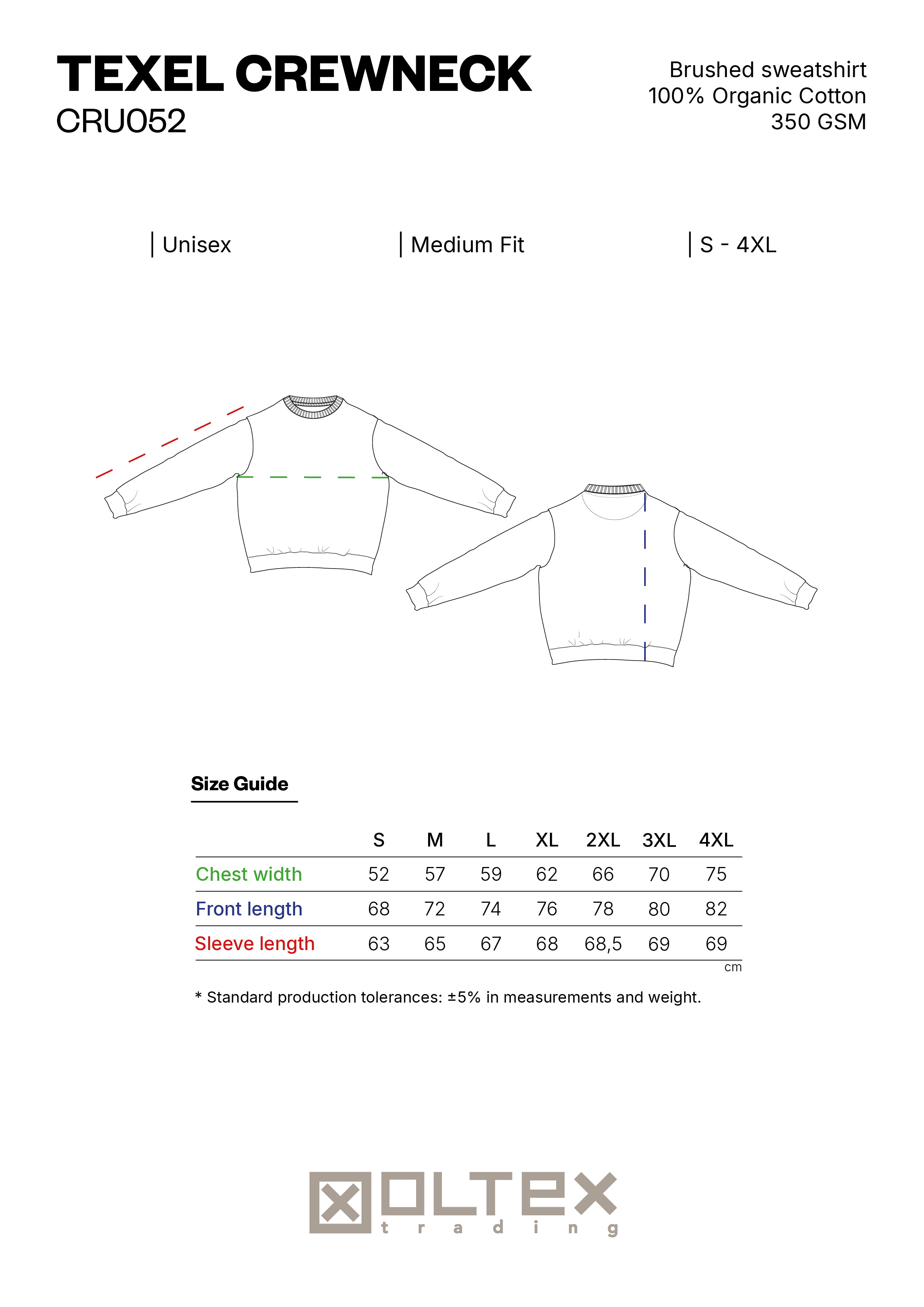 TEXEL CREWNECK SIZE GUIDE