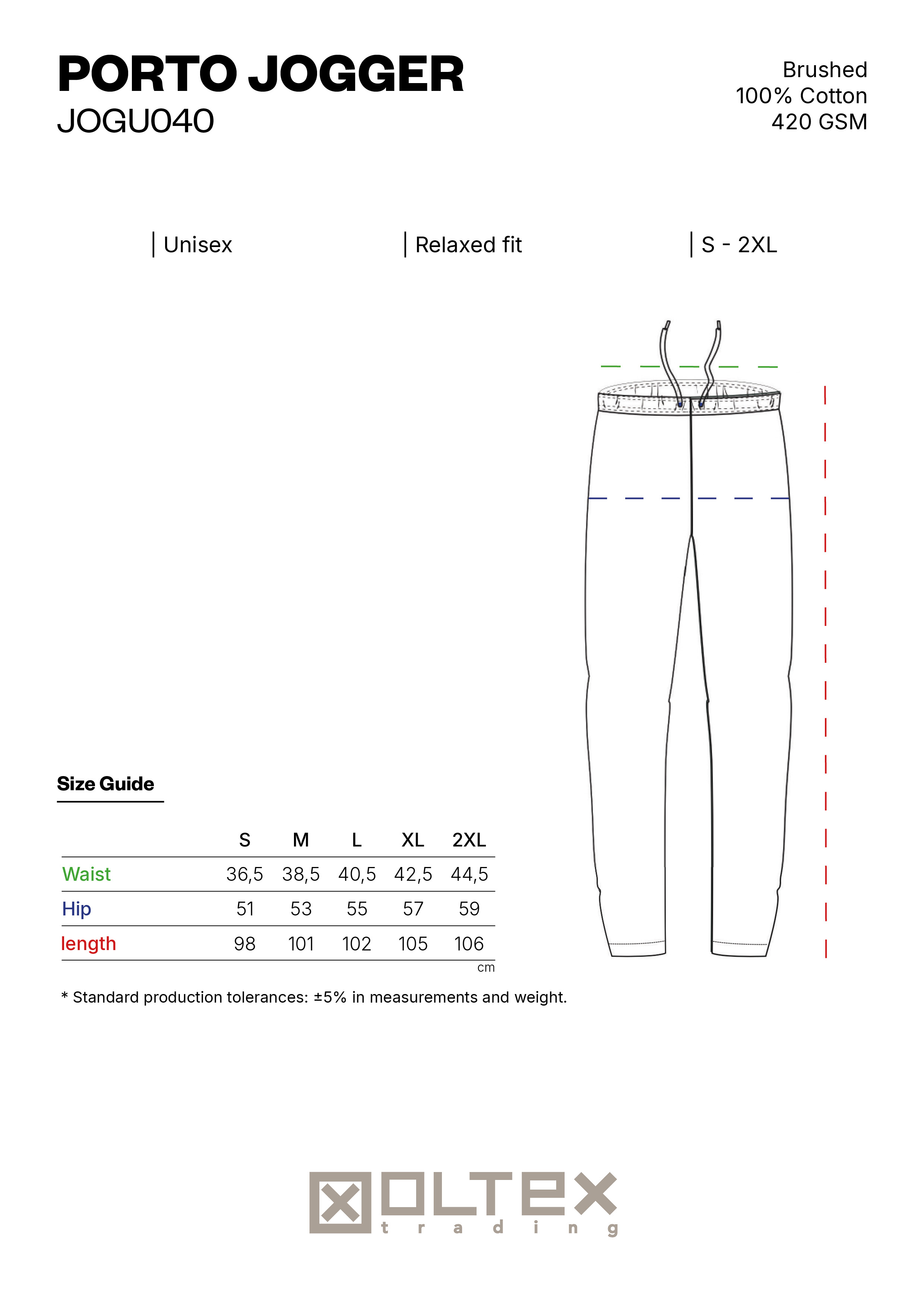 SIZE GUIDE PORTO JOGGER